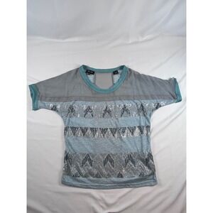 Miss Me Women XS Shirt Aztec Sequins Mint Green Silver Shear Short Sleeve Top